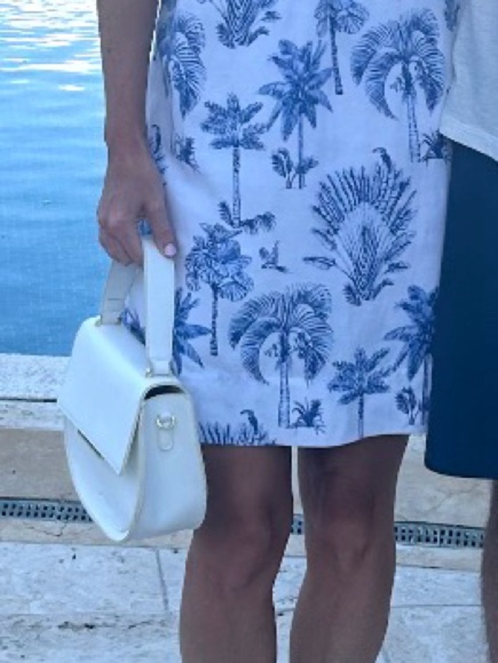 Tommy Bahama White Linen Dress Top with Blue Botanical Print